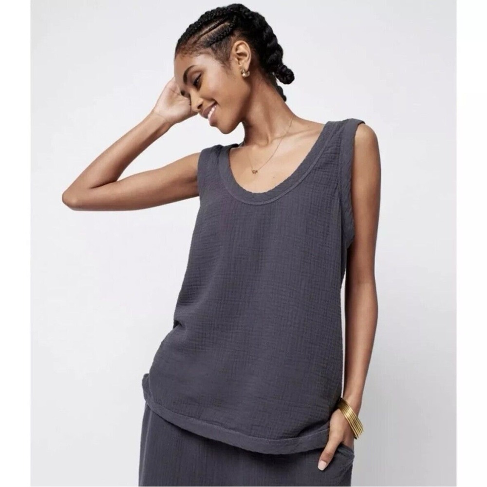 Faherty Dream Cotton Gauze Scoop‎ Tank Size XS Grey Quiet Luxury Comfort NWT